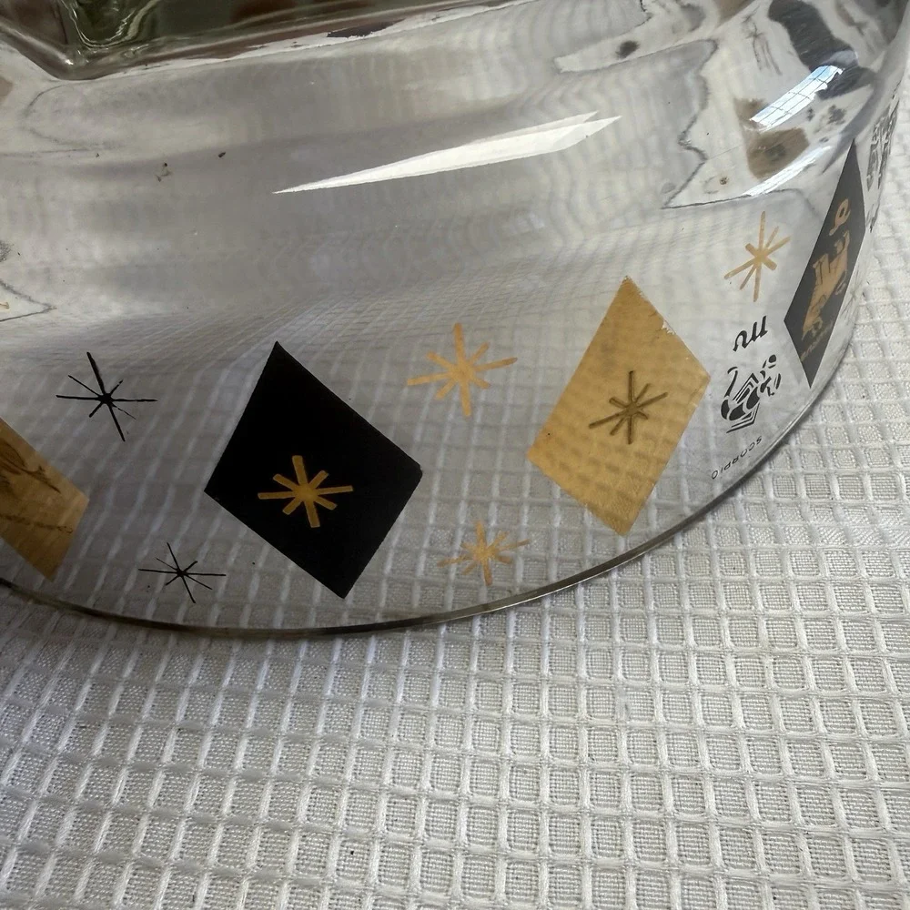 3 Pc Set VTG MCM Federal Zodiac Harlequin Diamond Black 22kt Gold Bowls Chip Dip